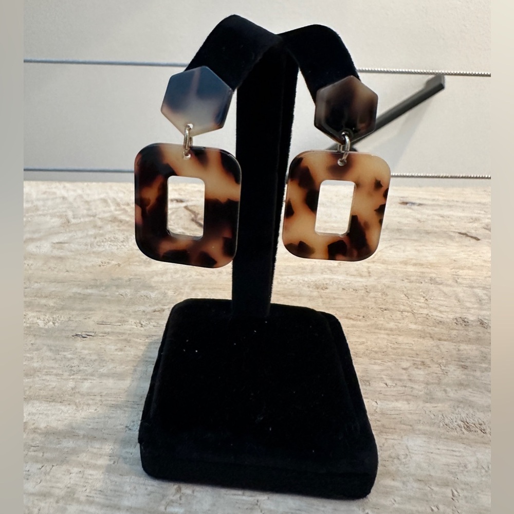 Amazon Tortoise Shell Geometric Drop Earrings Brown Acrylic Statement Chic